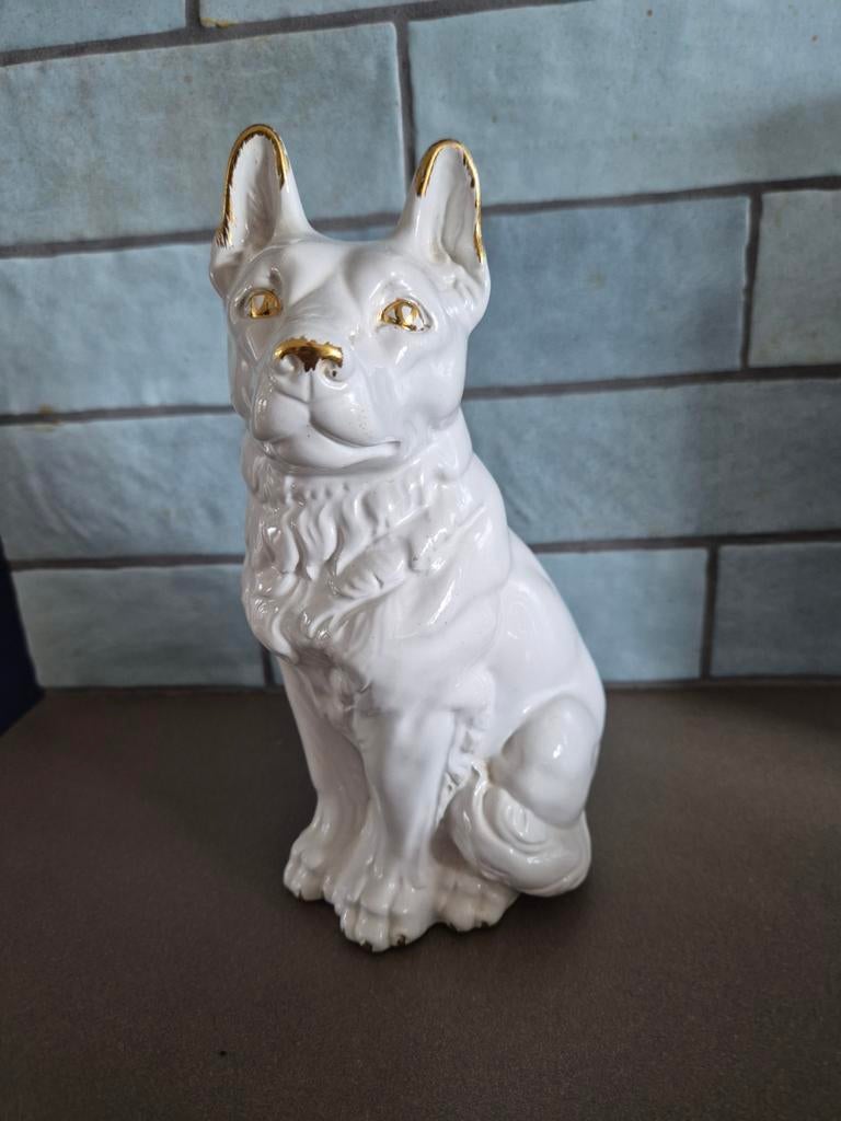 Beeld Herdershond Wit met Goud, Ophalen of Verzenden, Zo goed als nieuw, Dier