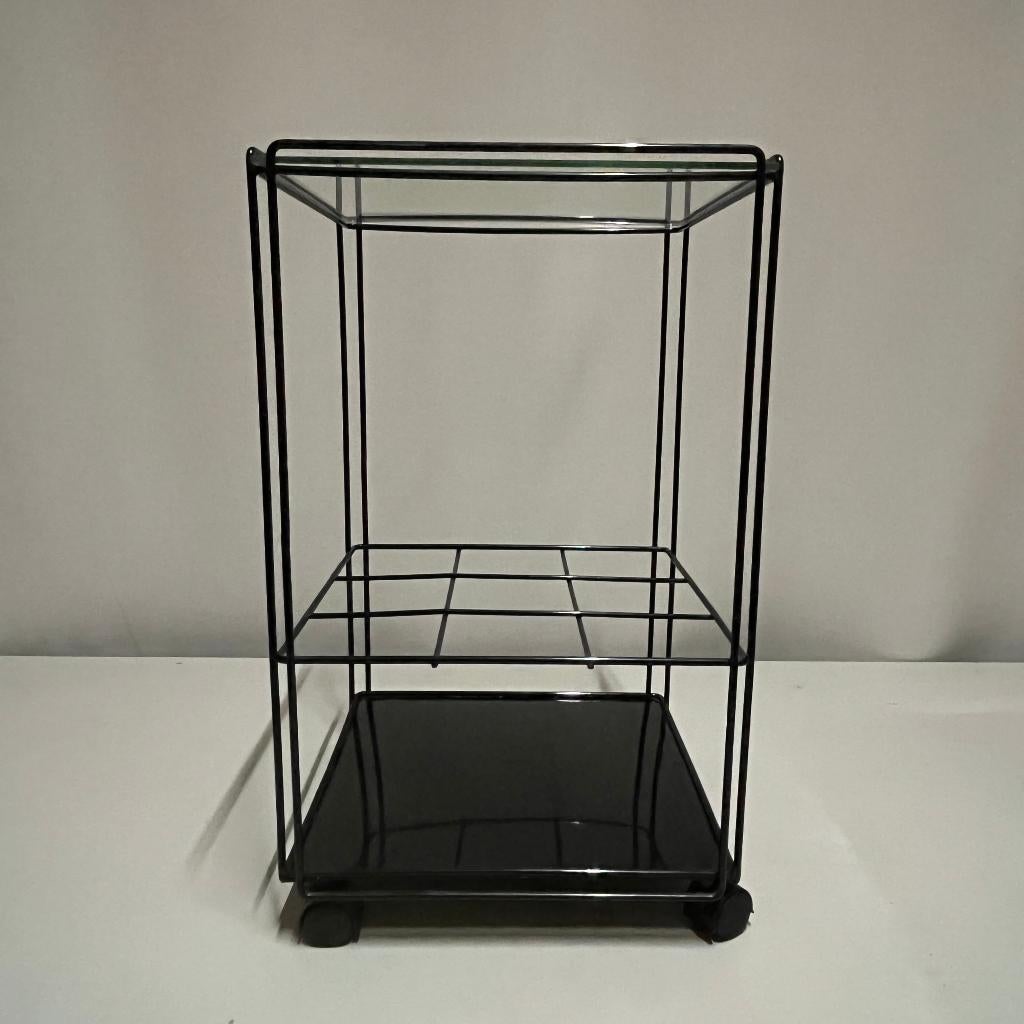 Bijzettafel trolley draadstaal en glas Isocele Max Sauze, 45 tot 60 cm, Minder dan 55 cm, Gebruikt, Metaal of Aluminium