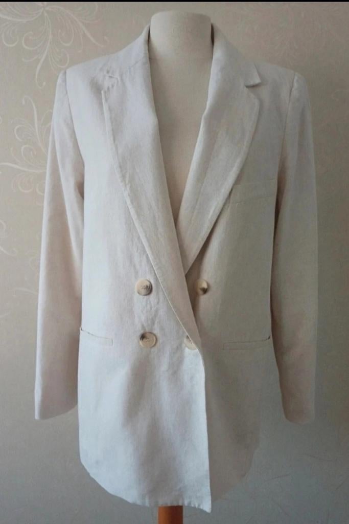 Stijlvol Crèmekleurig Linnen Jasje - Maat 42, M&S mode, Beige, Maat 42/44 (L), Ophalen of Verzenden