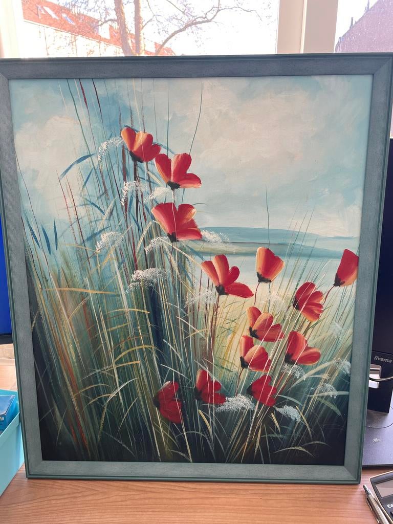 Schilderij met klaprozen en gras, Ophalen