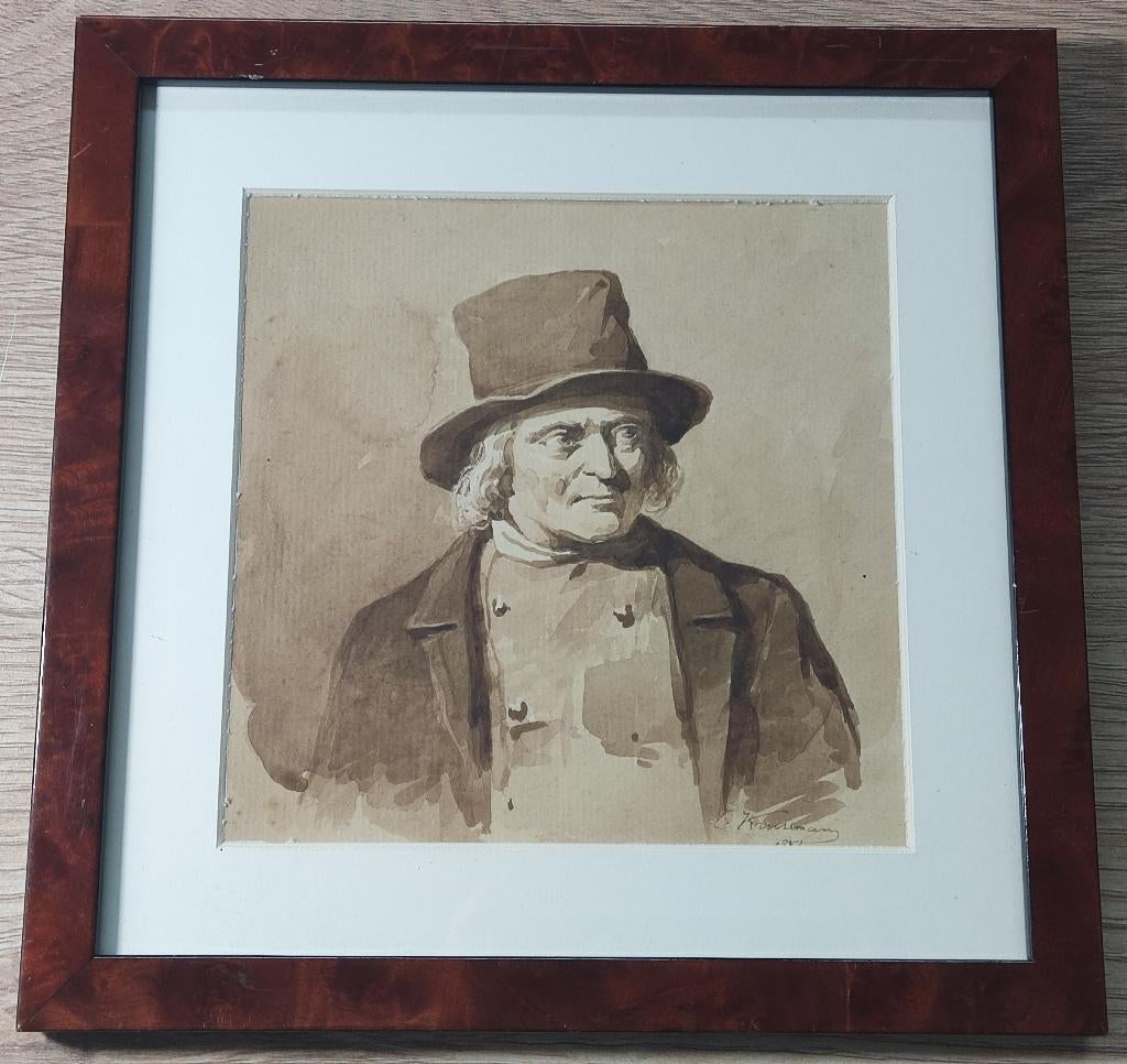 Cornelis Kruseman (1797-1857) - Sepiatekening (1851), Antiek en Kunst, Ophalen of Verzenden