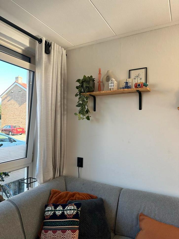 Gordijnen met stang voor- en achter, Huis en Inrichting, Stoffering | Gordijnen en Lamellen, Zo goed als nieuw, 200 cm of meer