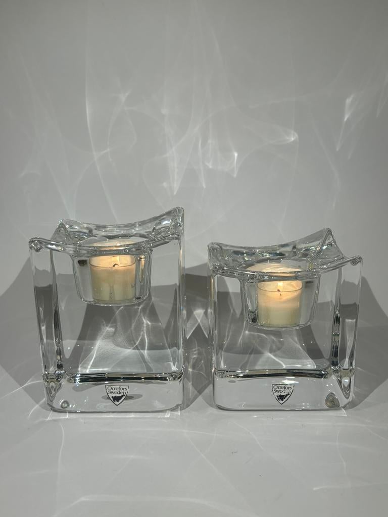 Set Van 2 Orrefors "Polaris" Kristal Kaarsenhouders, Overige materialen, Orrefors, Ophalen of Verzenden, Zo goed als nieuw