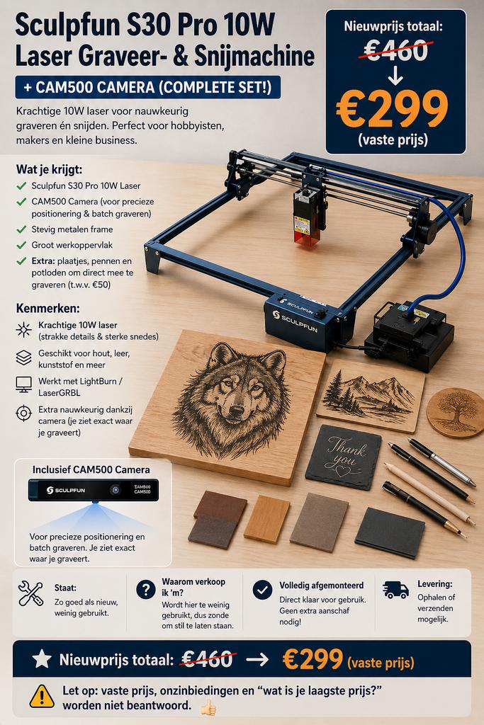 Laser graveermachine Sculpfun S30 Pro + camera (LightBurn)”, Ophalen of Verzenden