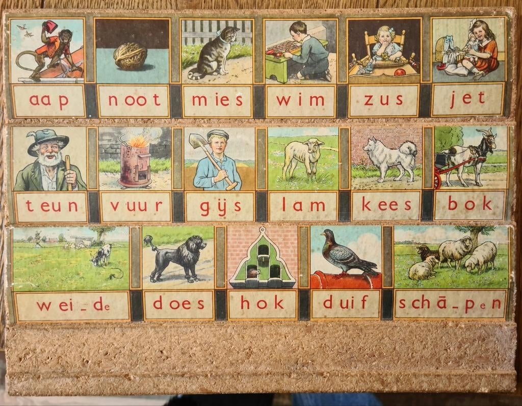 Vintage Hoogeveens leesplankje - Aap, Noot, Mies, Ophalen of Verzenden