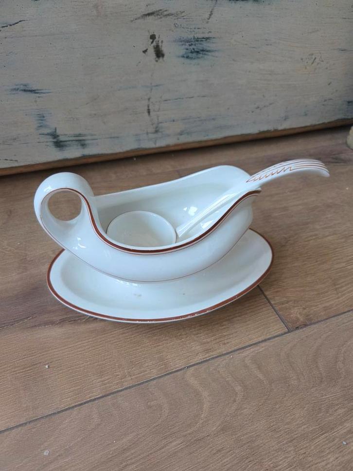 Juskom met lepel societe ceramique bruin, Antiek en Kunst, Antiek | Servies los, Ophalen of Verzenden