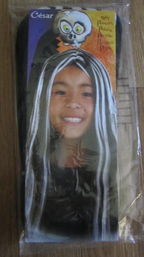 Halloween/Carnaval Kinderpruiken zwart/wit lang haar Nieuw, Ophalen of Verzenden, Nieuw, Jongen of Meisje