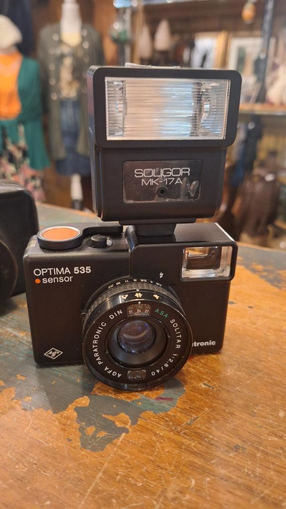 Agfa Optima 535 Sensor met Soligor MK-17A flitser, Audio, Tv en Foto, Fotocamera's Analoog, Ophalen of Verzenden