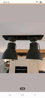 Set van 2 industriële plafondlampen - Zwart metaal, Gebruikt, Ophalen of Verzenden, Metaal, Minder dan 50 cm