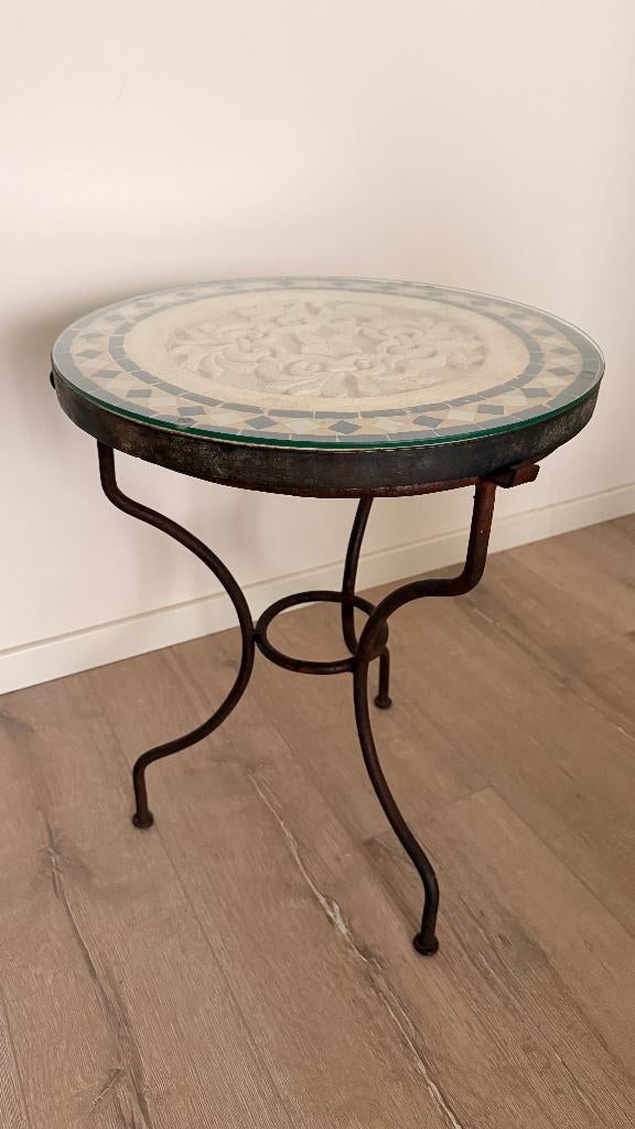 Antieke Marokkaanse Zellige Mozaïek Bijzettafel, Huis en Inrichting, Tafels | Salontafels, Gebruikt, 50 tot 100 cm, 50 tot 75 cm