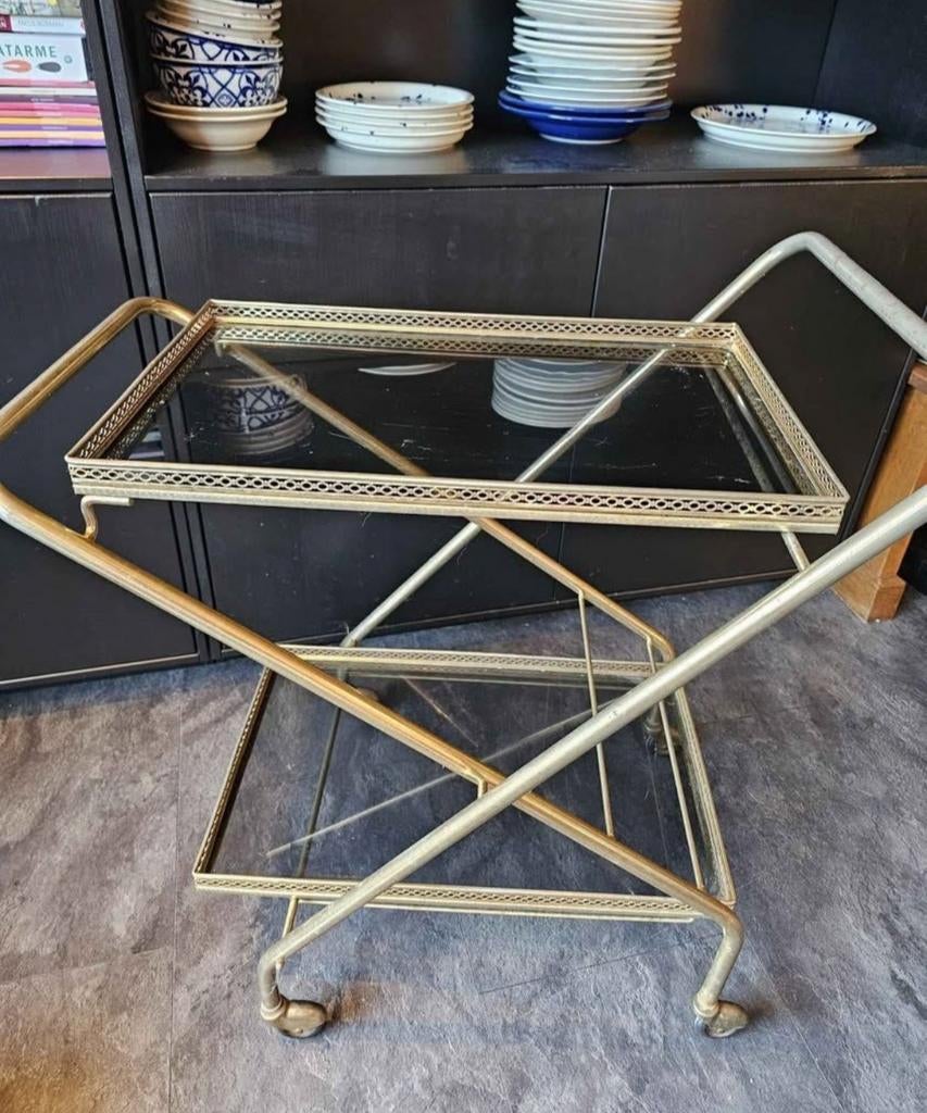 Antieke Messing Trolley met Rookglas - Inklapbaar, Ophalen