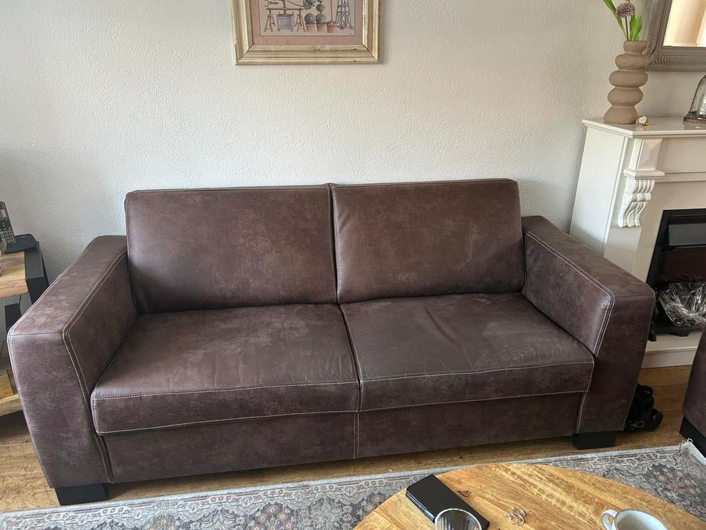 bruine 2-zits en 2 en half zits bank, Overige materialen, Gebruikt, 150 tot 200 cm, Tweepersoons