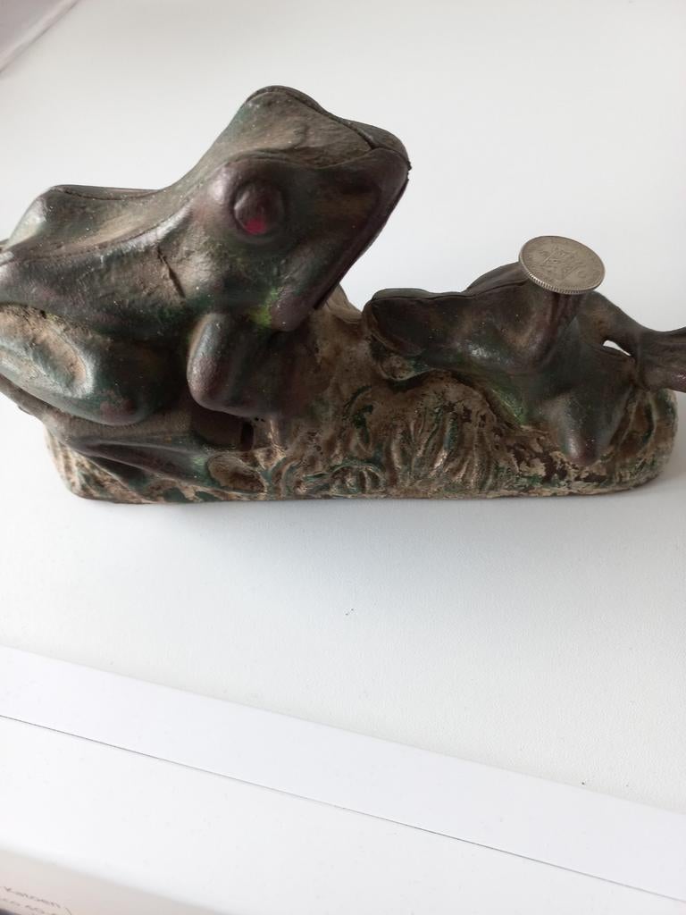 Antieke Kikker Spaarpot - Gietijzer, Ophalen of Verzenden, Gebruikt, Metaal of Blik, Dier