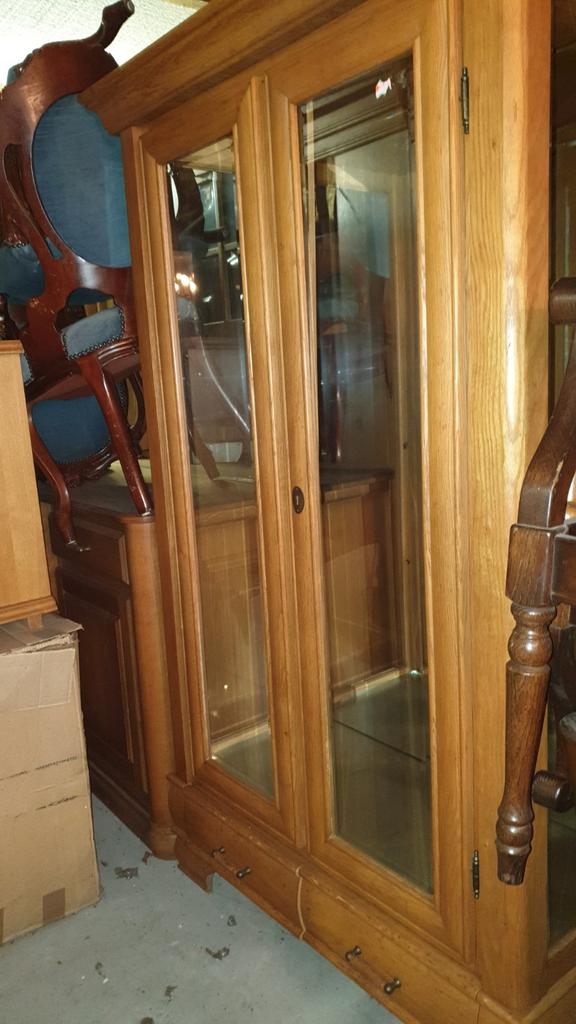 Blank eiken vitrinekast, Huis en Inrichting, Kasten | Vitrinekasten, Ophalen, Zo goed als nieuw, Minder dan 100 cm, Kersenhout