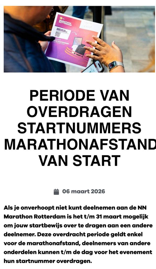 Startbewijs NN Marathon Rotterdam, Ophalen of Verzenden