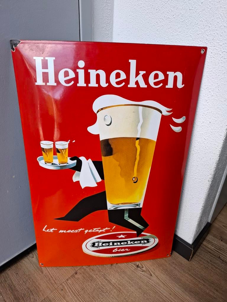 Vintage Heineken Emaille Bord - 60x40 cm, Ophalen of Verzenden