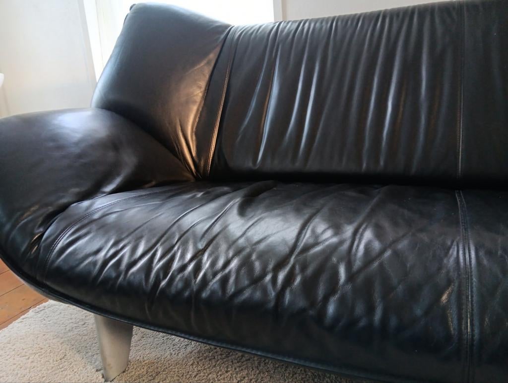 Leolux zwart leren bank - Tango-3zits-, Ophalen, Gebruikt, Minder dan 75 cm, 150 tot 200 cm