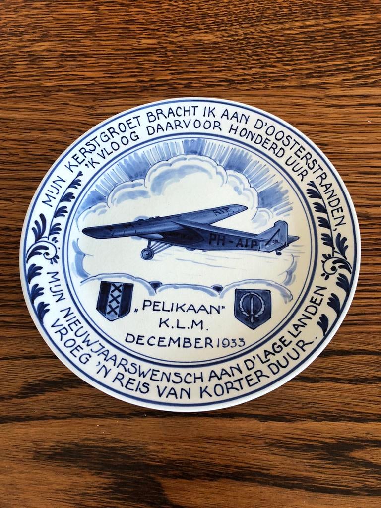 Herdenkings bord 1933  KLM  vliegtuig   de PELIKAAN, Ophalen of Verzenden