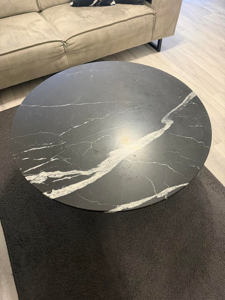 Moderne Marmeren Salontafel - Rond Zwart met Witte Ader, Huis en Inrichting, Tafels | Salontafels, Overige materialen, Gebruikt