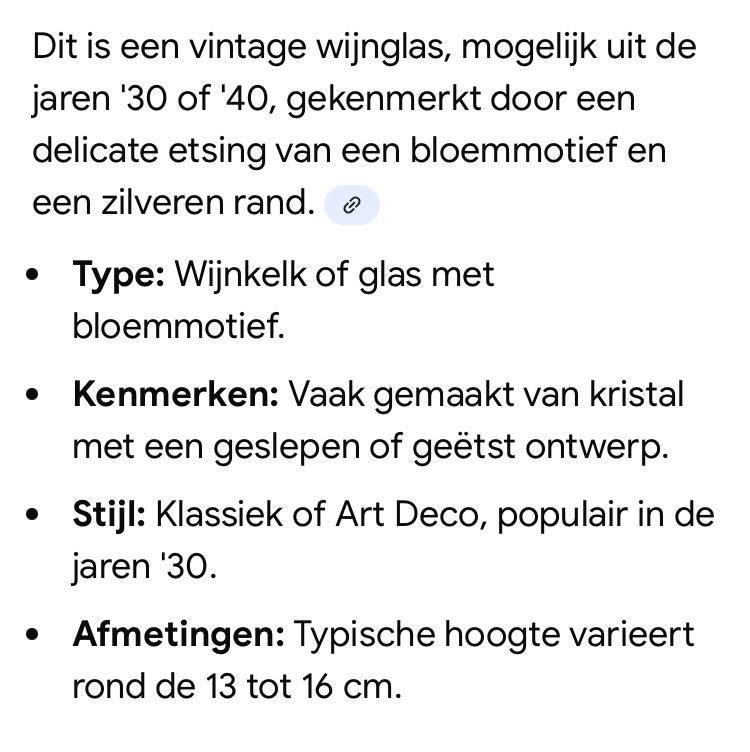 2 x Vintage Wijnglazen met Bloemenmotief en Zilveren Rand, Ophalen of Verzenden