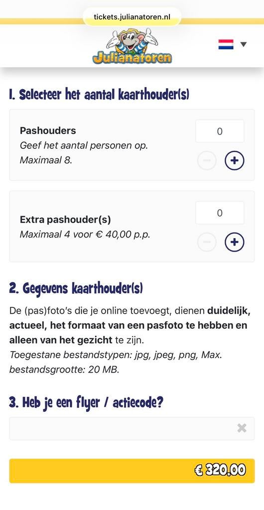 Julianatoren jaar/seizoen abbonement 8 pers, Eén persoon, Cadeaubon