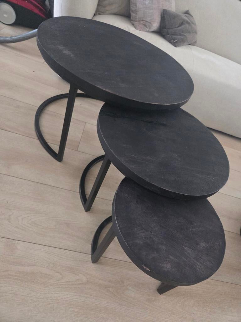 3 mango salontafels zwart, Huis en Inrichting, Tafels | Salontafels, Ophalen, 50 tot 100 cm, Rond, 50 tot 100 cm