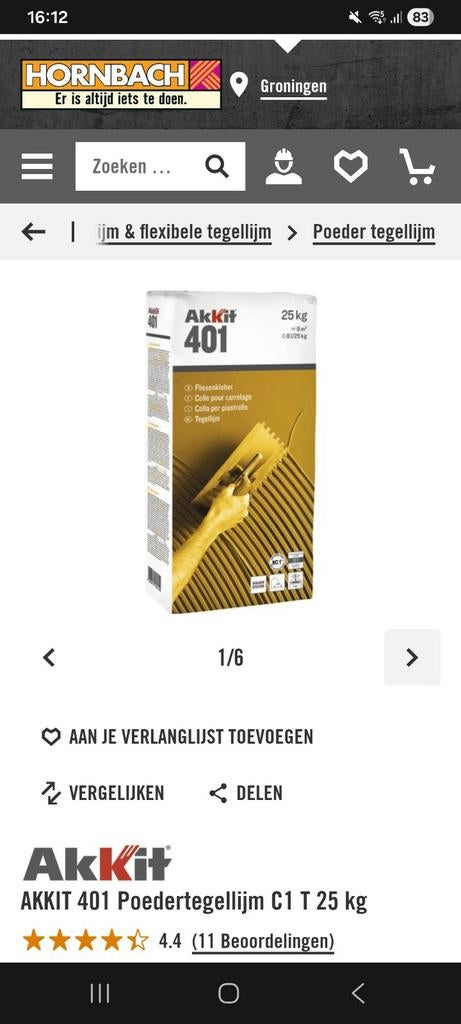 AKKIT 401 Poedertegellijm C1 T 25 kg, Ophalen, Overige materialen, Nieuw, Minder dan 20 cm
