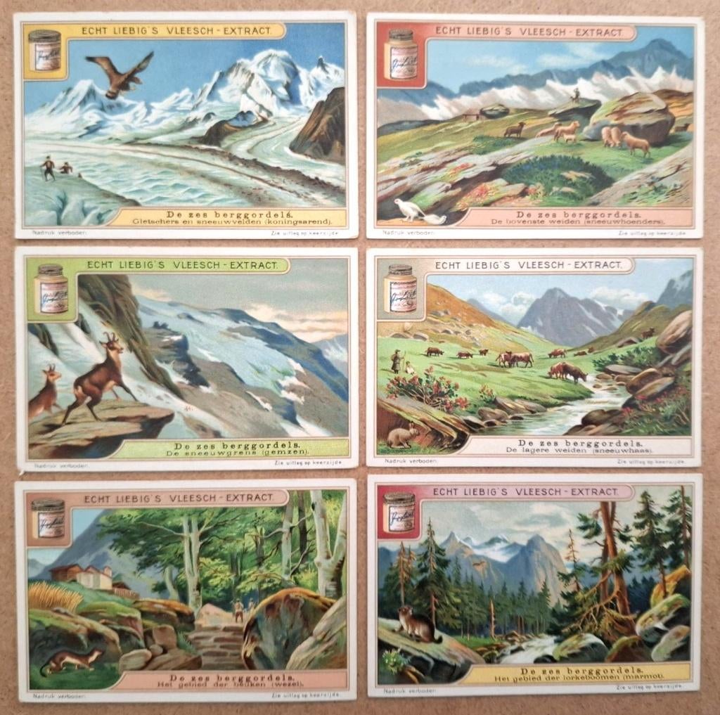 Liebig's OXO plaatjes "De zes berggordels" periode 1914-1920, Ophalen of Verzenden, Zo goed als nieuw, Overige typen