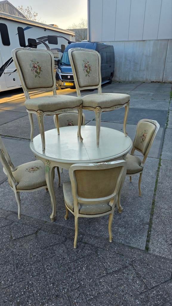 Franse Louise XVI wit craquelé eethoek, Antiek en Kunst, Antiek | Meubels | Tafels, Ophalen