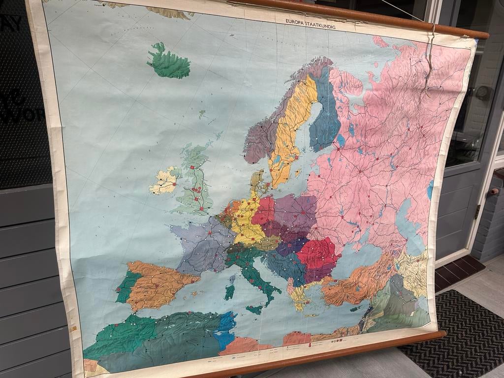 Landkaart Europa, Antiek en Kunst, Antiek | Schoolplaten, Ophalen, Aardrijkskunde