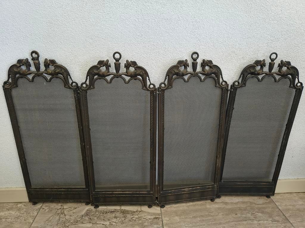 Antiek haardscherm zware kwaliteit met drakenornamenten, Ophalen, Gebruikt, Houthaard