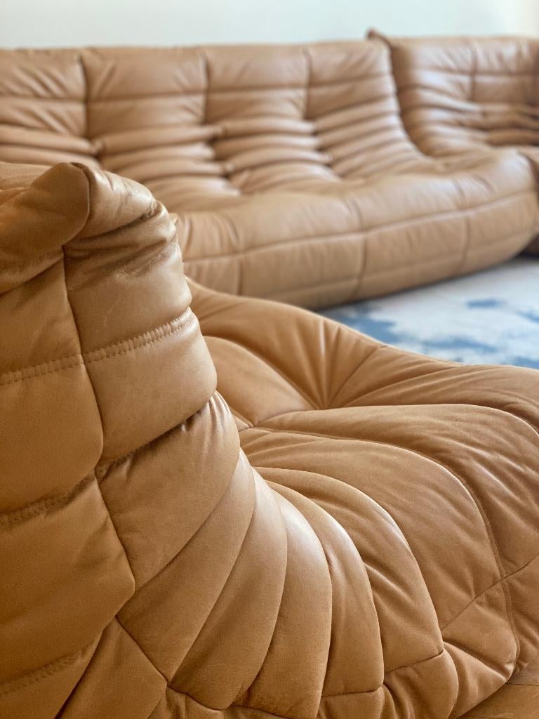 Ligne Roset - Togo - Bank Set (3-delig) - Camel Bruin Leer, Hoekbank, 300 cm of meer, Leer, Zo goed als nieuw