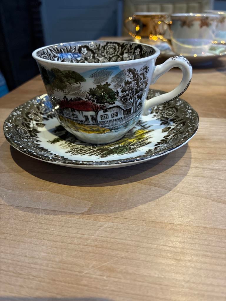 Grindley kop en schotel met landschap, Antiek en Kunst, Antiek | Servies los, Ophalen of Verzenden