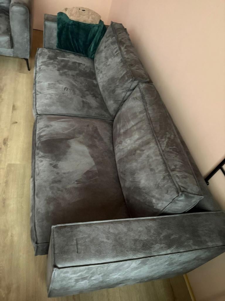 Antraciet bank love seat en 2-zits nubuck leer, Ophalen of Verzenden, Zo goed als nieuw