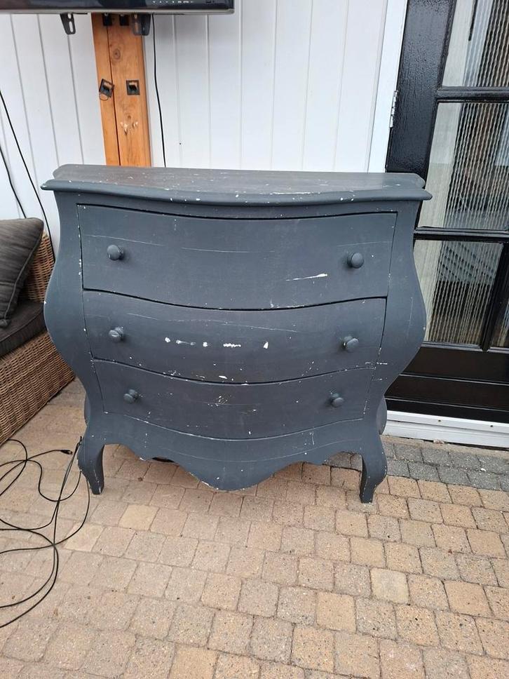 Tekoop Antieke commode, donkergrijs, 3 laden, Huis en Inrichting, Kasten | Ladekasten, Gebruikt, Minder dan 100 cm, 100 tot 150 cm