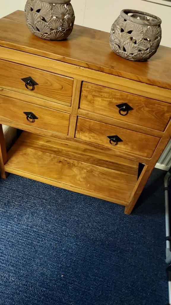 Houten ladekast met 4 laden en open vak, Huis en Inrichting, Ophalen, Gebruikt, 100 tot 150 cm, 50 tot 100 cm