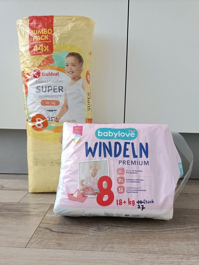 Luiers maat 8 totaal 62 luiers, Ophalen of Verzenden, Nieuw, Overige typen