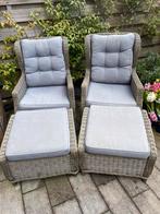 2 Verstelbare tuinstoelen met voetenbank merk P&R design, Ophalen, Kunststof, Gebruikt, Twee