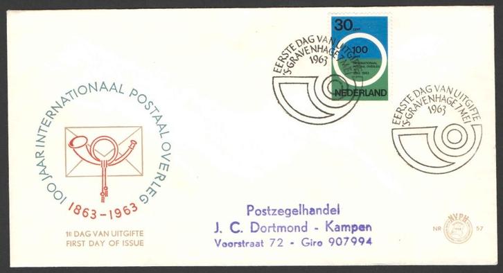 Nederland FDC E57 Met Adres, Postaal Overleg 1963, Postzegels en Munten, Postzegels | Eerstedagenveloppen, Beschreven, Nederland