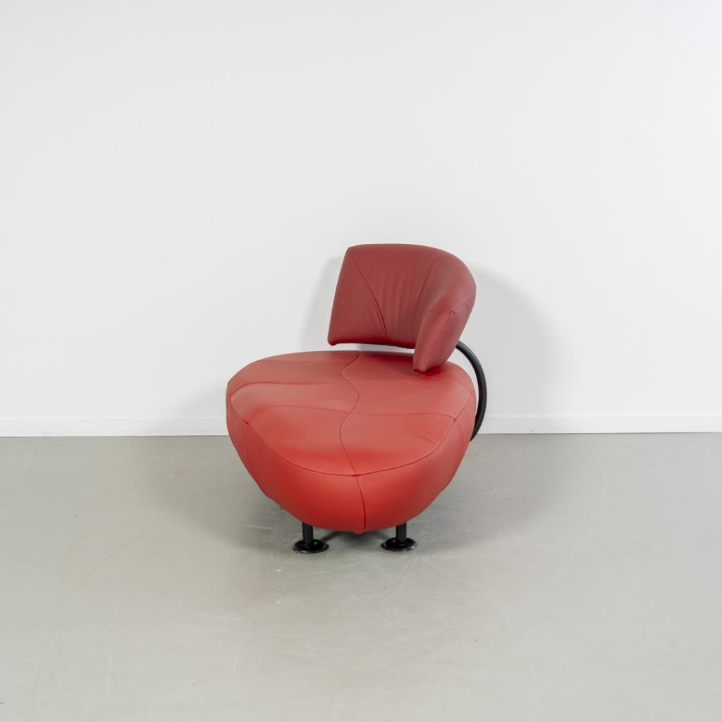 1x Leolux Kikko Chaise Longue Rood Leer - Zwart Frame, Niet ingevuld, Eenpersoons, Niet ingevuld, Ophalen of Verzenden