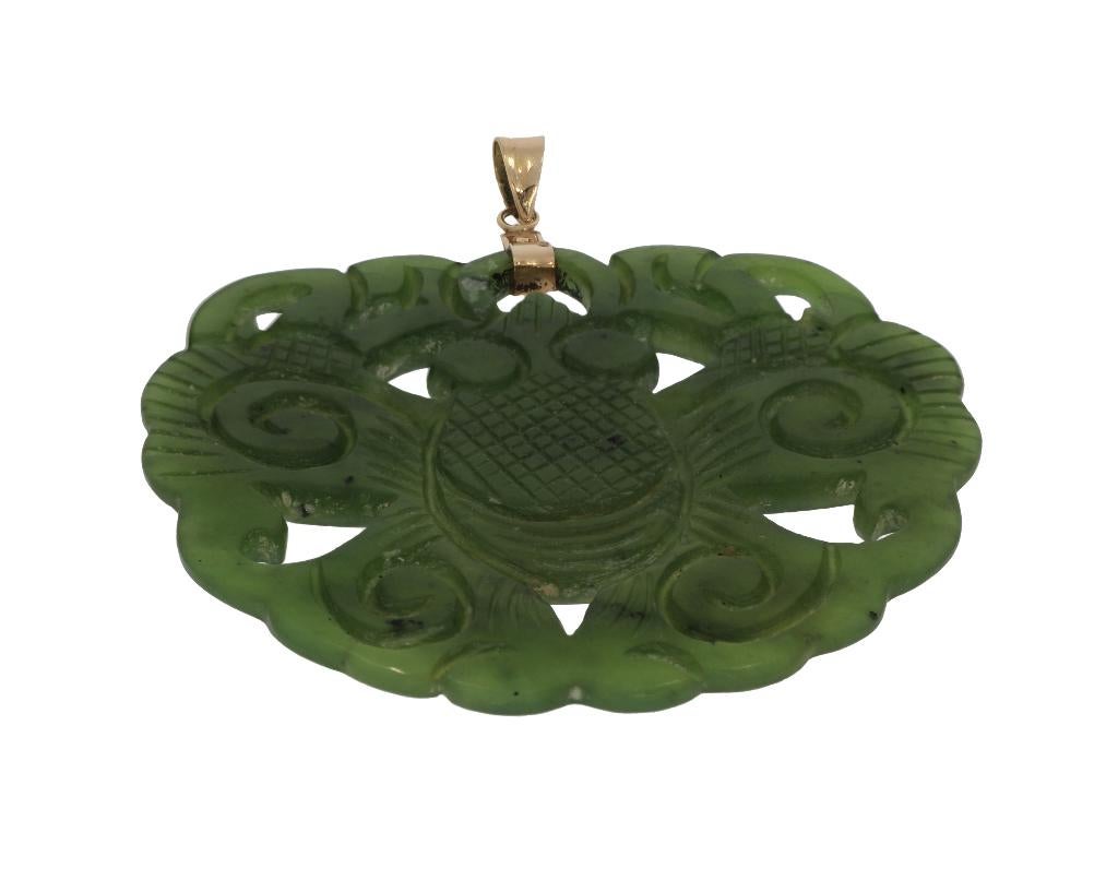 Jade Nefriet grote 14k gouden vintage ketting hanger fraai, Sieraden, Tassen en Uiterlijk, Antieke sieraden, Verzenden, Goud, Hanger