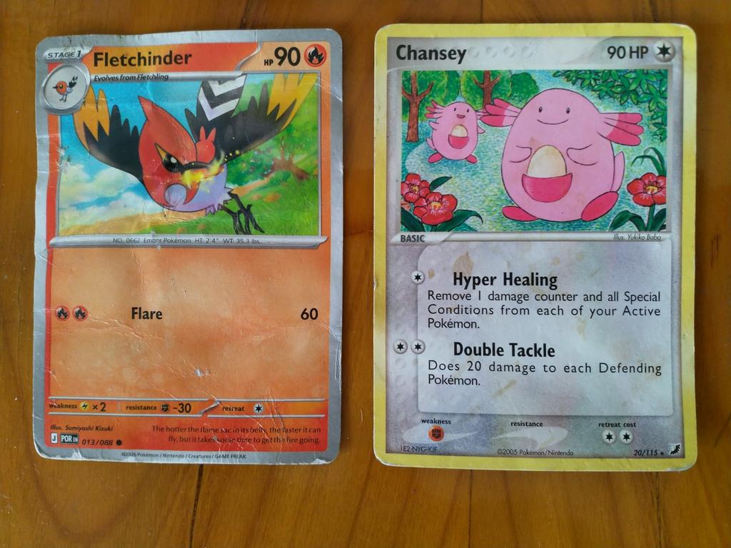 Pokemon Chansey en Fletchinder, Ophalen of Verzenden, Gebruikt, Meerdere kaarten
