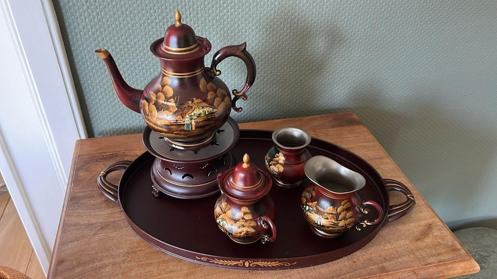 Tinnen dienblad met toebehoren, Antiek en Kunst, Ophalen of Verzenden