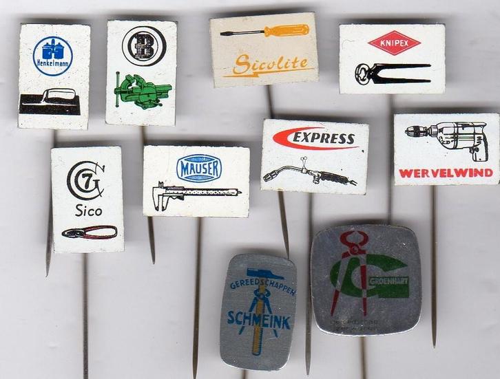 8 speldjes GEREEDSCHAPPEN MAUSER KNIPEX HENKELMANN SICO (A3), Verzamelen, Speldjes, Pins en Buttons, Gebruikt, Overige onderwerpen