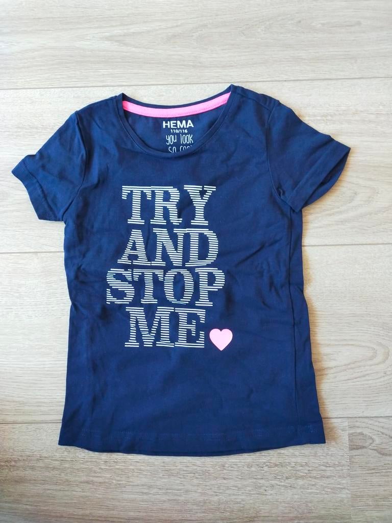 Zgan! Mooi blauw t-shirt van Hema! Mt 110/116, Kinderen en Baby's, Kinderkleding | Maat 110, Meisje, Ophalen of Verzenden, Zo goed als nieuw