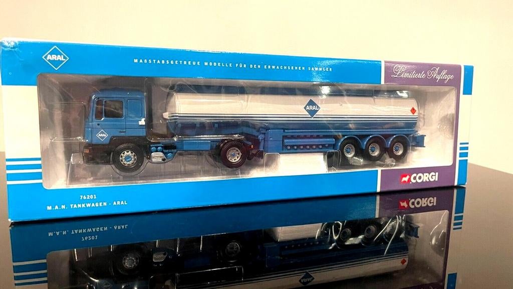 Gezocht corgi 76201 aral tankauto / tankwagen, Hobby en Vrije tijd, Modelauto's | 1:50, Ophalen of Verzenden, Bus of Vrachtwagen