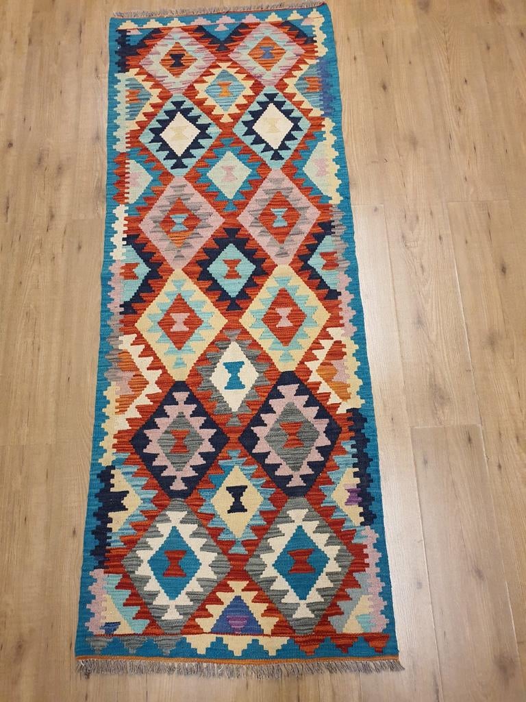 Handgeweven oosterse wollen kelim loper 200x76, Huis en Inrichting, Info@SlatsAntiek.nl, Crème, Vof Slats Antiek, Kelim