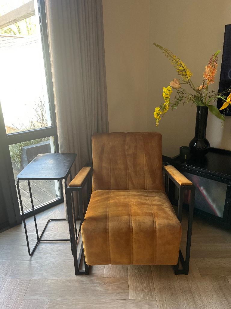 Fauteuil Sevn okergeel, Huis en Inrichting, Fauteuils, Ophalen, 75 tot 100 cm, Zo goed als nieuw, Stof