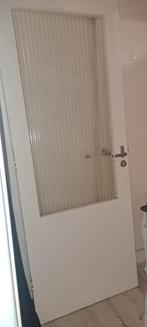 Jaren '30 binnendeur met geribbeld glas en slot, Doe-het-zelf en Verbouw, Deuren en Horren, Gebruikt, Binnendeur, Ophalen of Verzenden