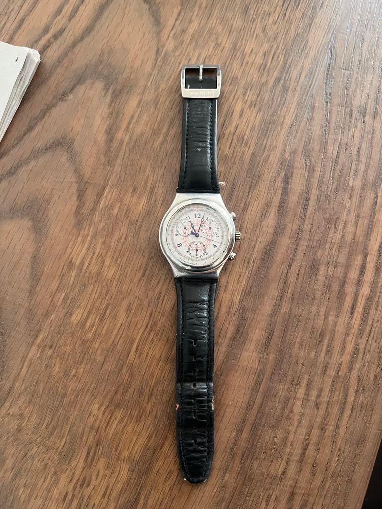Swatch herenhorloge met leren bandje, Staal, Polshorloge, 1960 of later, Ophalen